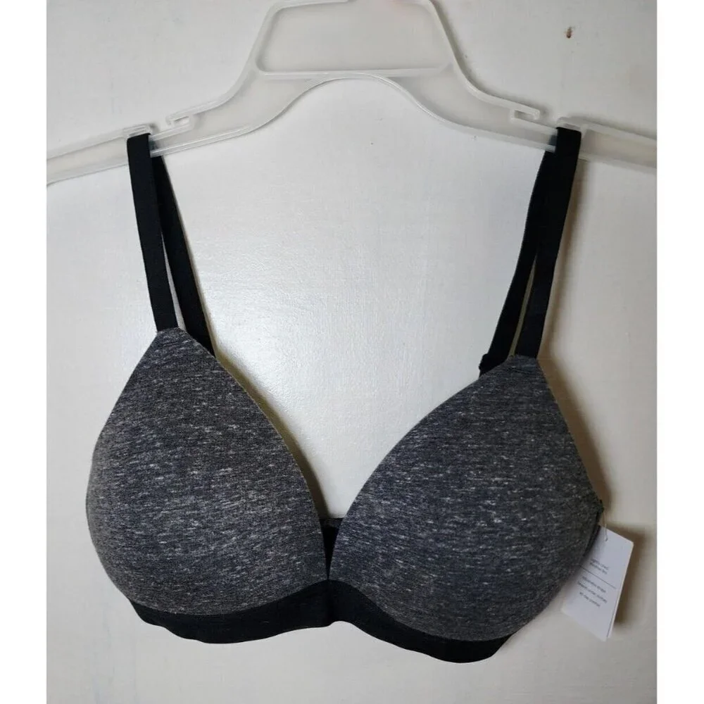 NWOT Auden Women's Gray Wireless Lightly Line Bra Adjustable Straps Size 36DD